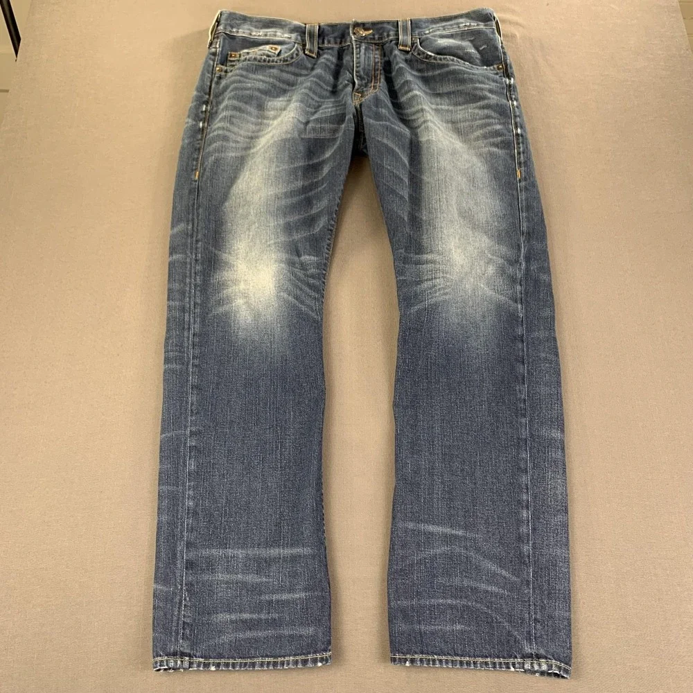 True Religion Ricky Jeans Mens 40x34 Blue Relaxed Straight Leg‎ Denim Made USA